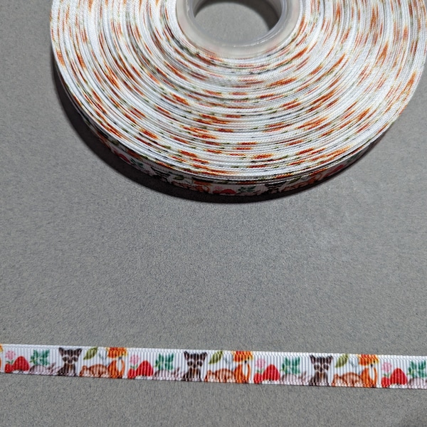 3 Yards of 3/8 Inch Wide Ribbon | Bear Ribbon | Raccoon Narrow Ribbon | Cute Ribbon | Decorative Ribbon | Woodland Forest Animals #11089