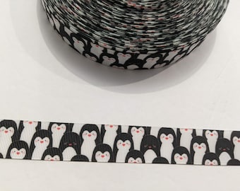 3 Yards of 7/8" Ribbon - Black and White Penguins #11306