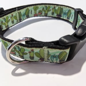 Desert Cactus Dog Collar, 3/4 Inch Wide Collar, Cute Adjustable Pet Collar, New Puppy Gift, Dog Rescue Gift, Pick Strap and Buckle Color
