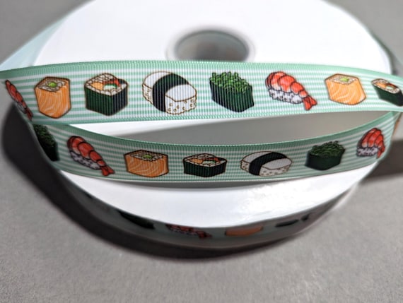 Sushi Ribbon 7/8 Inch Green Stripe Grosgrain Sew On Trim 3 Yards Continuous Cut Japanese Food Roll Kawaii Hair Bow Craft Supplies