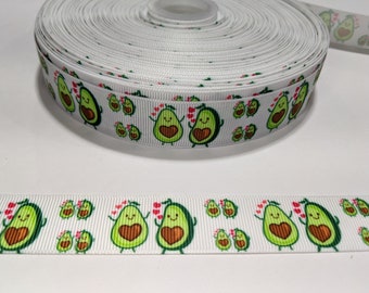 3 Yardas de Cinta de 7/8" - Blanca con Adorables Aguacates #10920