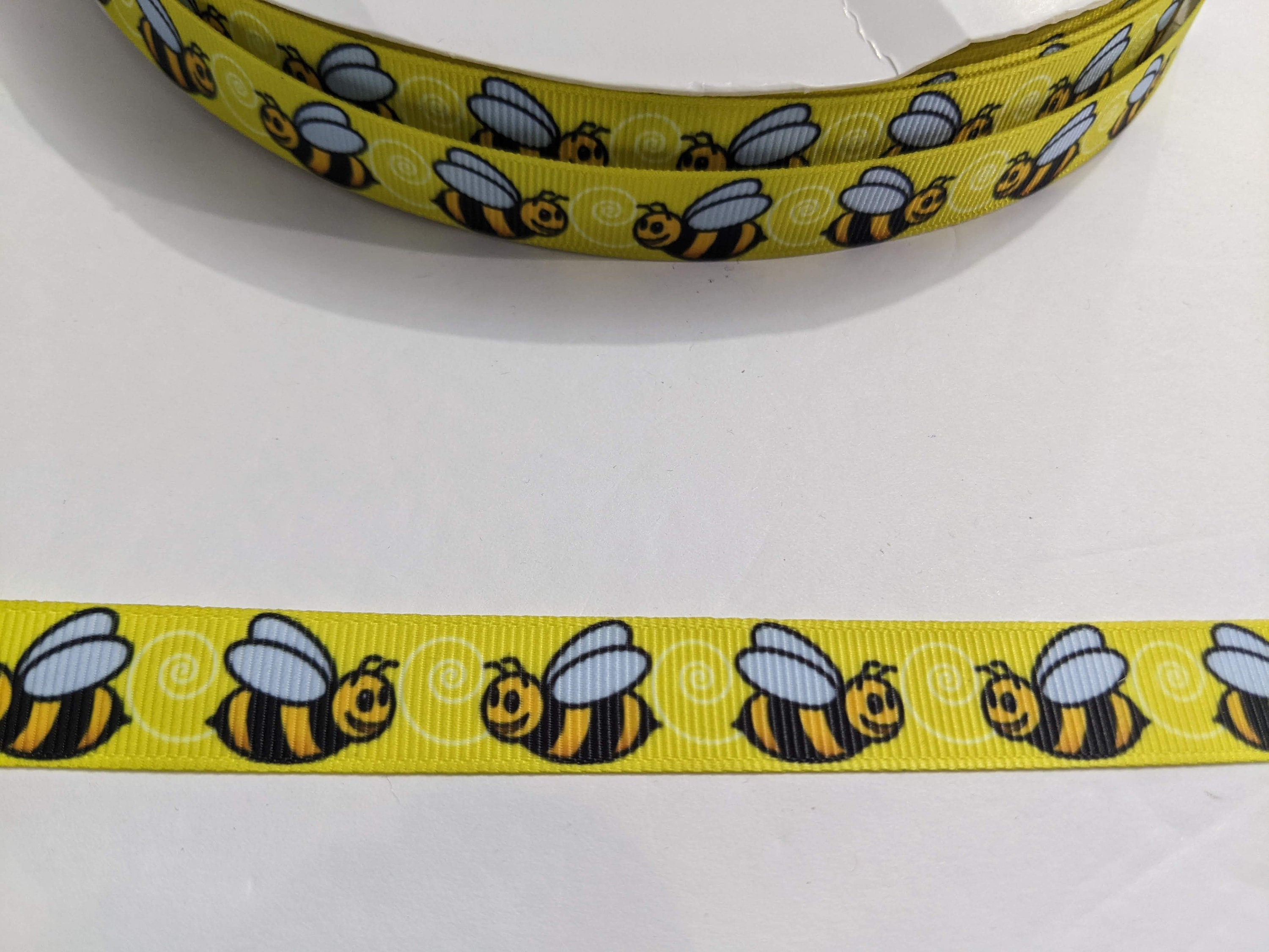 3) Bumble Bee print Ribbon 5/8 3 Yards Bee Print Yellow/Black on