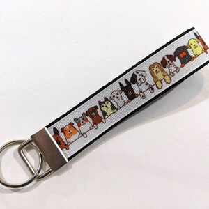 Cartoon Dogs Keychain, Key Fob Wristlet, 1 Inch Wide by 6 Inches Long, New Car or Driver Gift, Handle Style Key Ring, Cute Gift Idea