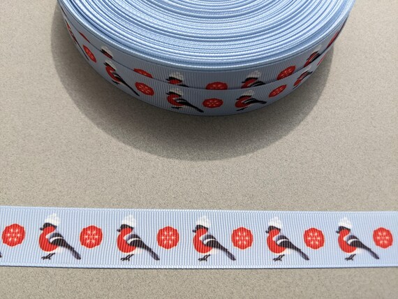 Winter Cardinal Grosgrain Ribbon: 7/8", Red Bird Print Trim - 3 yards