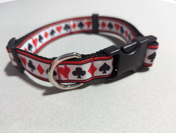 Playing Card Suits Dog Collar: 1" Wide Adjustable Poker Puppy Collar