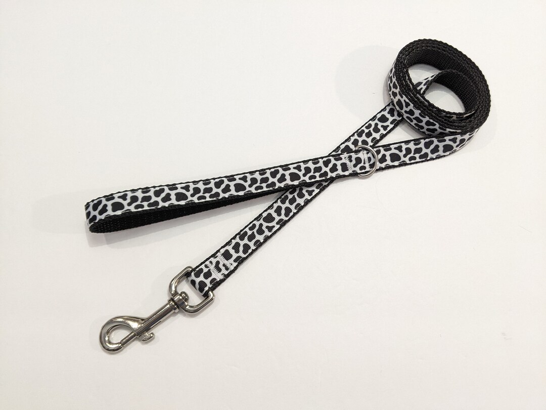 Dog Leash Black and White Cow Spots or Print Handmade 3/4 Wide, 3 4, 5