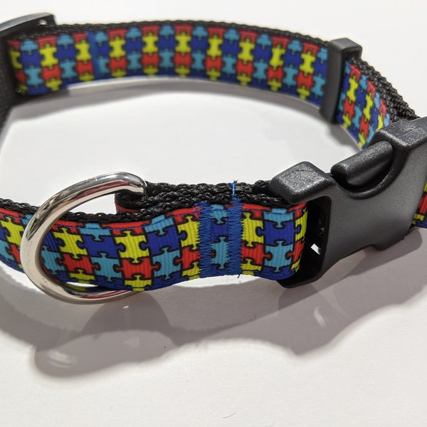 Autism Dog Collar | Puzzle Piece Dog Collar | 1 Inch Wide Collar | Adjustable Dog Collar | Cute Dog Collar | Puppy Collar