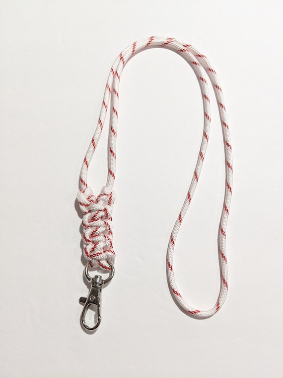 Baseball Striped Paracord Lanyard: Knotted ID Badge Holder, 18" Long
