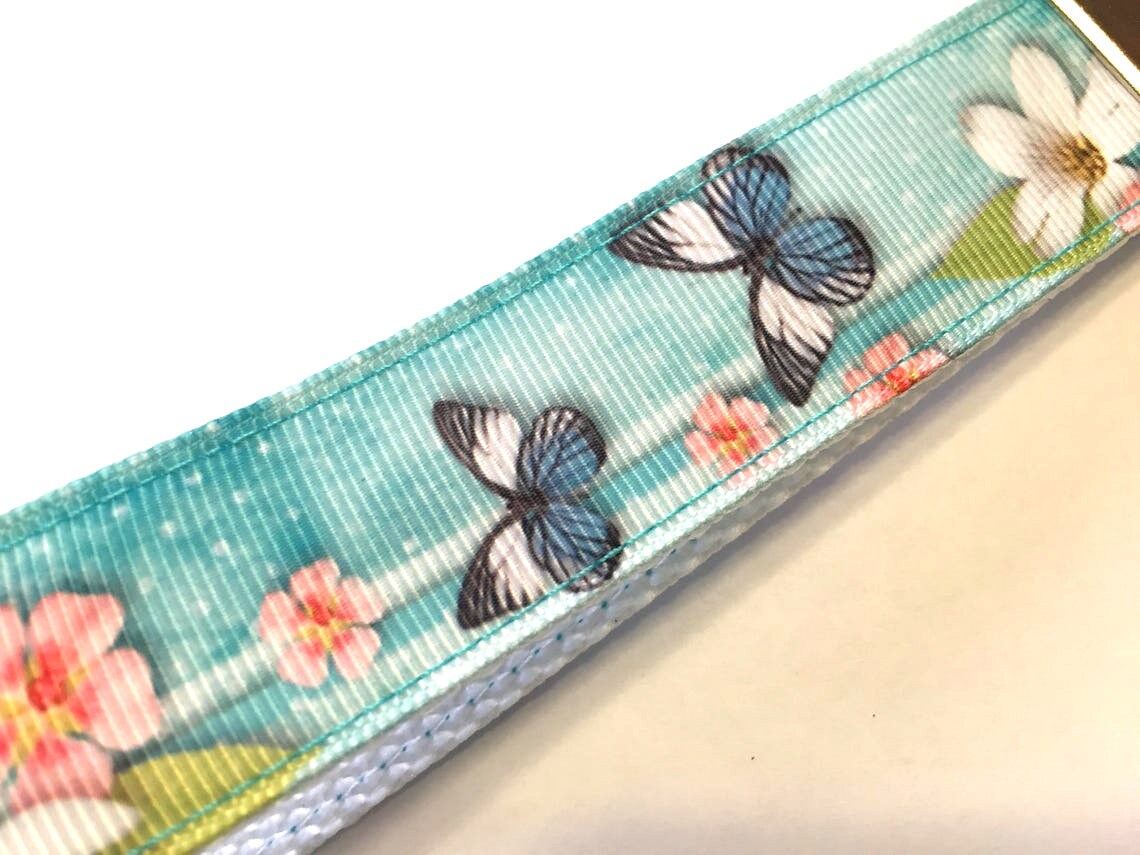 Butterfly Keychain Wristlet: Blue Fabric Key Fob, New Driver Gift, (1 ...