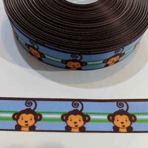 1 mètre de ruban de 2,5 cm - Bleu avec des singes n° 10570 - Ruban adhésif décoratif, garniture à coudre, journal indésirable