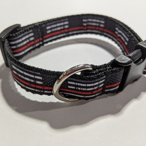 American Flag Fireman Red Stripe Dog Collar, 3/4 Inch Wide Collar, Cute Adjustable Pet Collar, New Puppy Gift, Pick Strap and Buckle Color