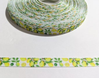 Lemon Tree Ribbon: 3/8 Inch Grosgrain Ribbon, Fruit Print - 3 Yards Decorative Trim
