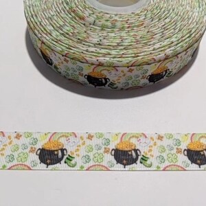 Ruban gros-grain de la Saint-Patrick : bordure design pot d'or, 7/8" de large, 3 yards