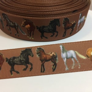 Brown Horse Print Grosgrain Ribbon – 7/8" Wide, 3 Yards Equestrian Sew On Trim for Crafts