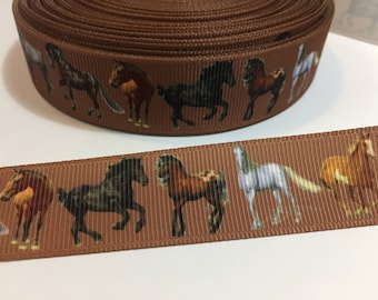 Brown Horse Print Grosgrain Ribbon – 7/8" Wide, 3 Yards Equestrian Sew On Trim for Crafts
