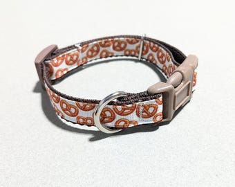 Pretzel Dog Collar: Adjustable 3/4 Inch Wide Snack Food Pet Accessory, Gift for Man's Best Friend