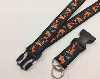 Orange Fox Detachable Keychain Lanyard, 1 Inch Wide and 22 Inches Long, Choose The Breakaway Buckle for Safety