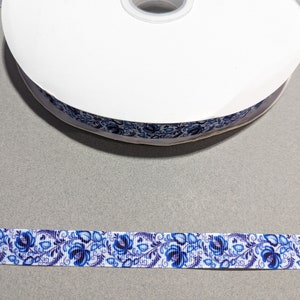 Blue Norwegian Floral Grosgrain Ribbon: 5/8" Folk Art Trim, 3 Yards