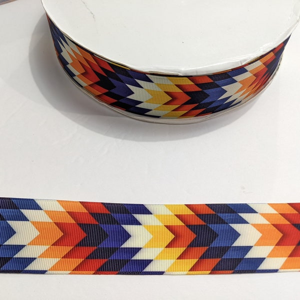 2 Yards of 1.5" Ribbon - (New Design Size and Coloring) Blue and Red Southwest Aztec #10194