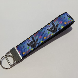 ASL I Love You Hearts Keychain: Deaf Awareness Key Fob Wristlet, (1&quot; Wide)