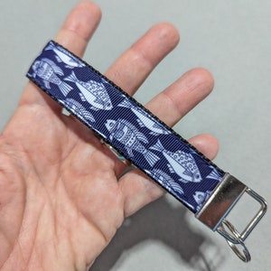Fish Print Keychain Wristlet: Webbed Strap Key Fob, (1&quot; Wide)