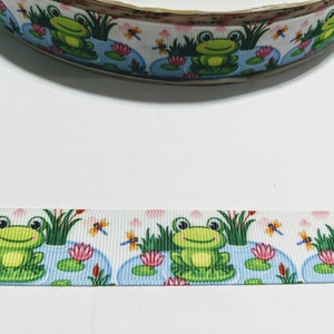 3 yards de 7/8" ruban - Grenouilles mignonnes sur des nénuphars #11146 - Ruban adhésif décoratif, garniture à coudre, Journal indésirable