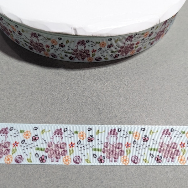 3 Yards of 1" Ribbon - Cute Fluffy Sheep #11424