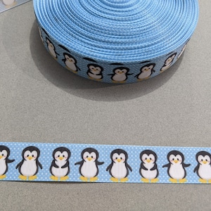 Penguin Grosgrain Ribbon - Light Blue Decorative Trim, 1 inch, 3 Yards