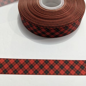 Red and Black Plaid Grosgrain Ribbon: 1-inch Sew-on Trim (3 Yards)