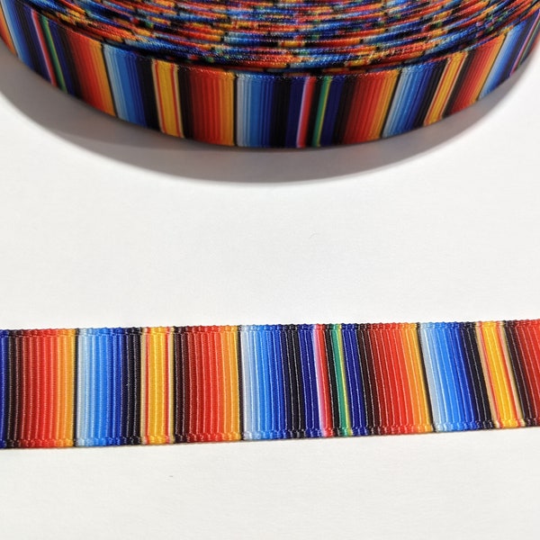 3 Yards of 5/8" Ribbon - Serape - Blue, Orange, and Red Mexican Blanket Stripes #10746