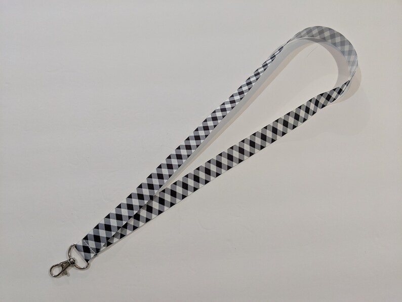 Handmade Black and White Plaid ID Lanyard with Lobster Claw Clasp or Clip