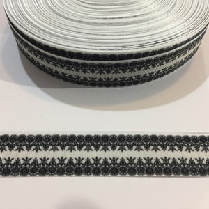 Black and White Lace Style Grosgrain Ribbon - 1 Inch, 3 Yards
