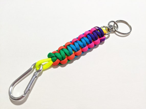 Bright Colorful Knotted Paracord Keychain With Carabiner Clip - Etsy