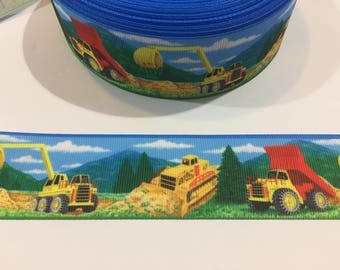 2 Yards of 1.5" Ribbon - Road Construction Trucks #10162