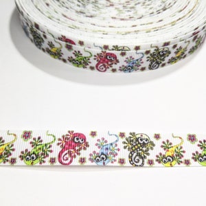 3 Yards of 5/8&quot; Ribbon - Colorful and Adorable Gecko Lizards #10804 - Decorative Tape, Sew on Trim, Junk Journal Add On