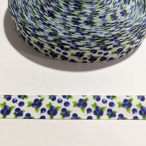 3 Yards of 5/8&quot; Ribbon - Plump Blueberries #11018 - Decorative Tape, Sew on Trim, Junk Journal Add On