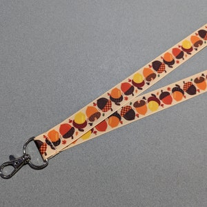 Fall Acorns ID Lanyard: 1&quot; Wide Autumn Badge Holder, Breakaway Safety Option