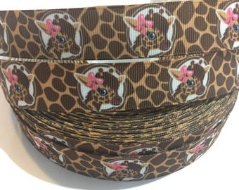 Cute Giraffe Ribbon, 7/8 Inch Animal Spot Grosgrain Trim, Safari Print Craft Ribbon, 3 Yards for Scrapbooking & DIY Baby Gifts