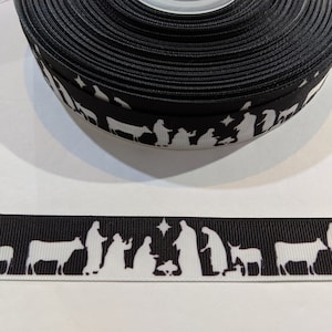 1 mètre de ruban 7/8" - crèche ou crèche noir et blanc n°10506 - ruban décoratif, garniture à coudre, carnet de bord indésirable