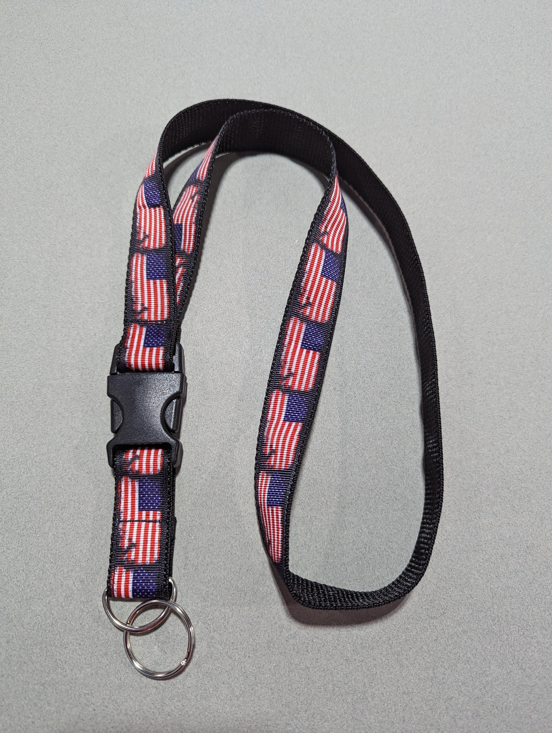  Vinylcation American Flag Lanyard Keychain and ID Holder with  Detachable, Breakaway Buckle for Keys or Badge, Durable Black Polyester