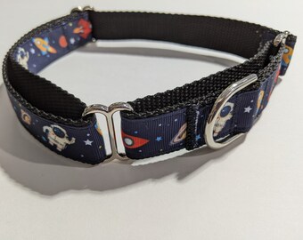 Astronaut Dog Martingale Collar: Outer Space Puppy Collar, (1" Wide)