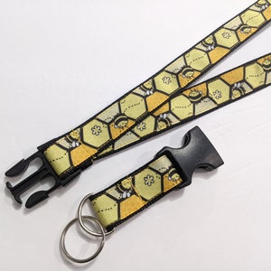 Bees and Honeycomb Detachable Keychain Lanyard, 1 Inch Wide and 22 Inches Long, Choose The Breakaway Buckle for Safety