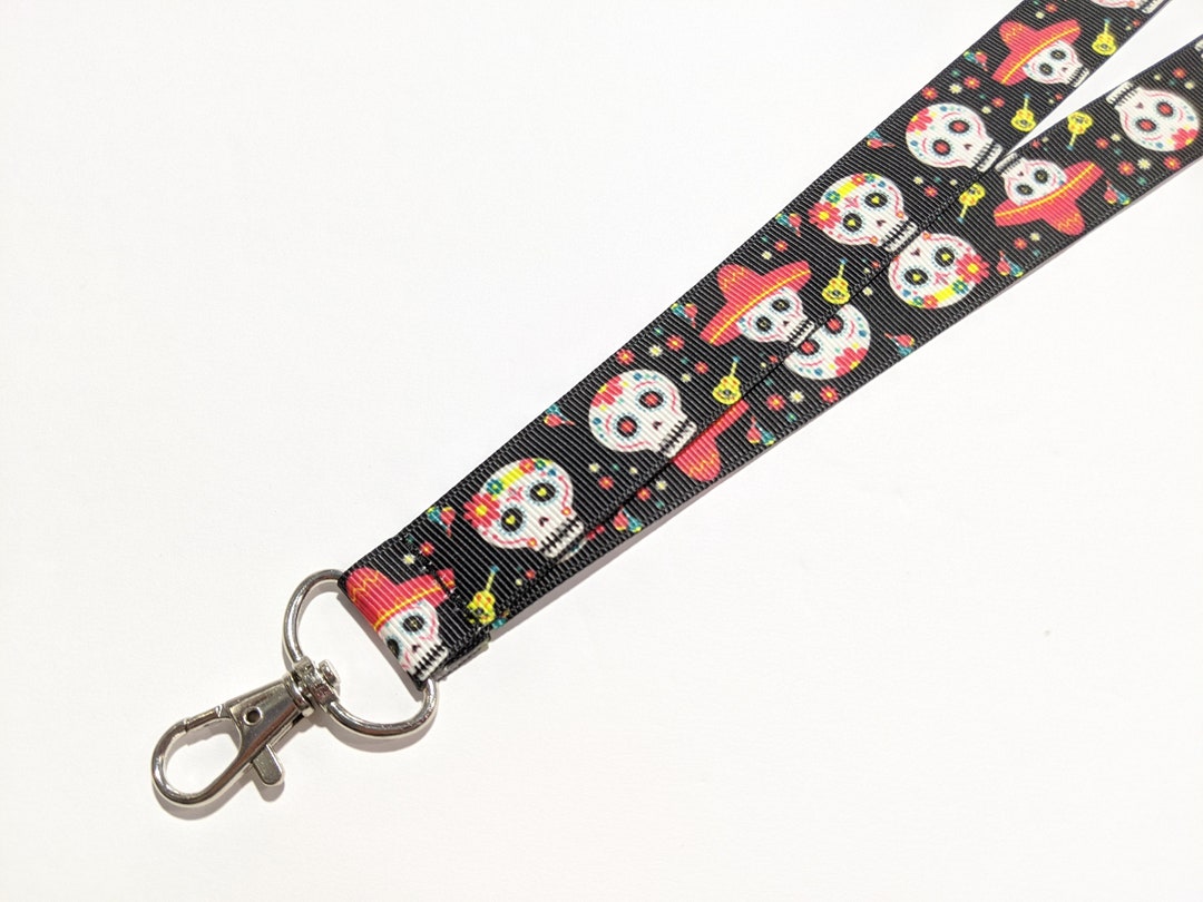 Sugar Skulls ID Lanyard Day of the Dead 1 Inch Wide Badge Lanyard
