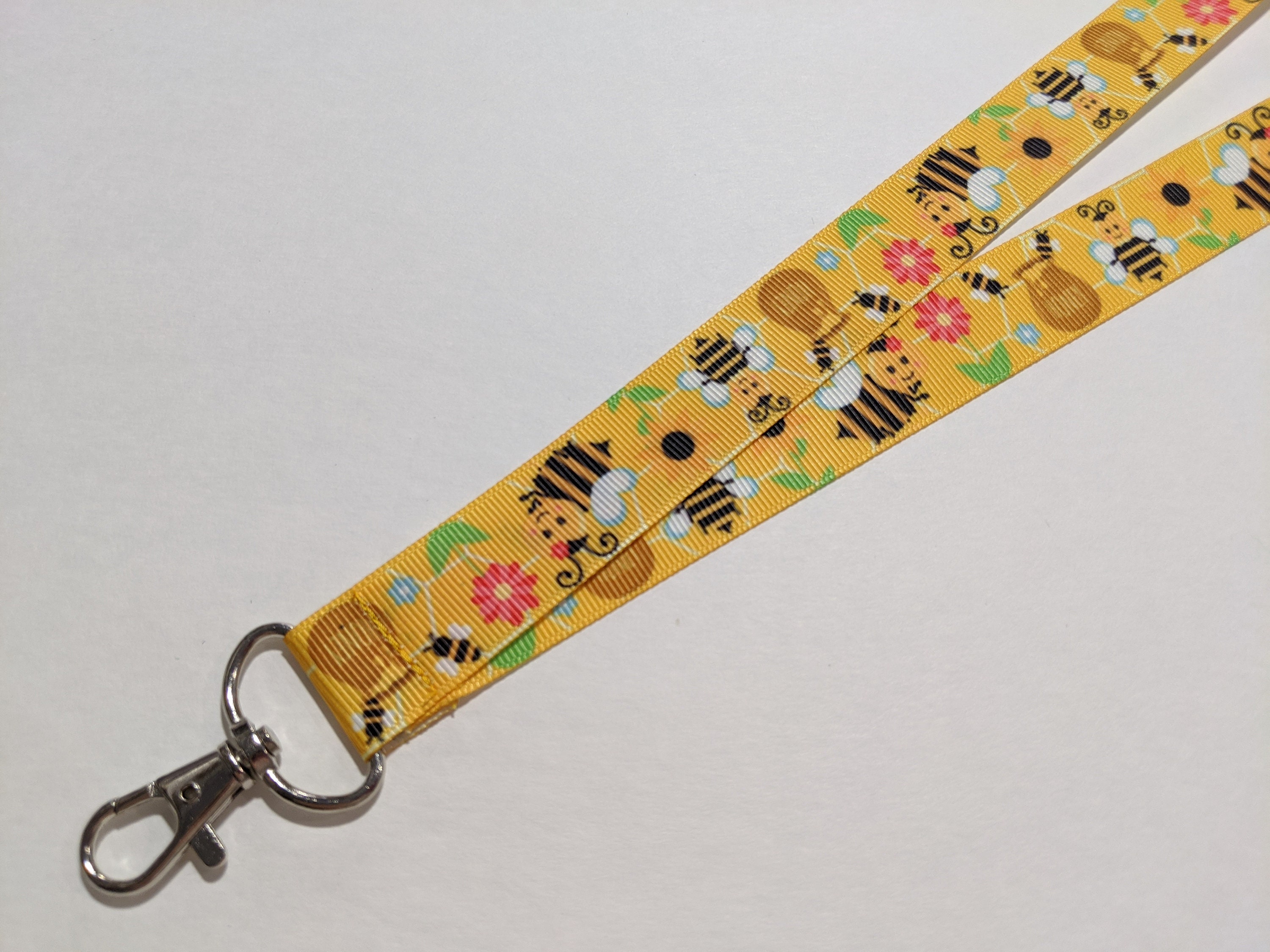 Honey Bee ID Lanyard: 1-Inch Grosgrain Ribbon, Double Sided, Breakaway Option