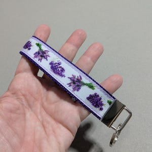 Lavender Flowers Keychain: Floral Wristlet Key Fob, 1&quot; Wide