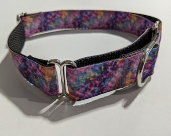 Purple Galaxy Martingale Dog Collar: Adjustable 1-Inch Wide Puppy Collar