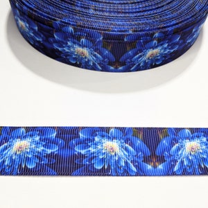 Blue Floral Grosgrain Ribbon: 7/8&quot; Wide Decorative Trim, 3 Yards