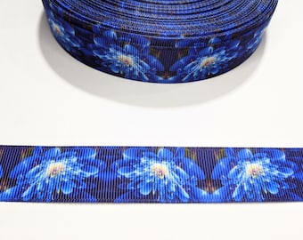 Blue Floral Grosgrain Ribbon: 7/8" Wide Decorative Trim, 3 Yards