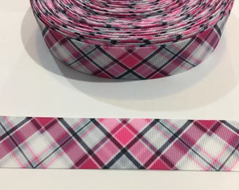 3 Yards of 1" Ribbon - Pink and White Plaid #10500