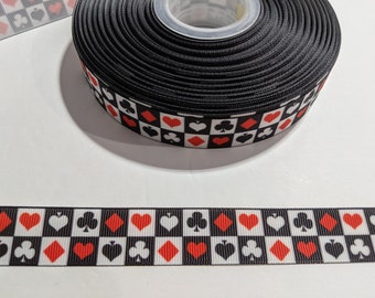 3 Yards of 7/8" Ribbon - Card Suits, Spaded, Clubs, Hearts, Diamonds #11077